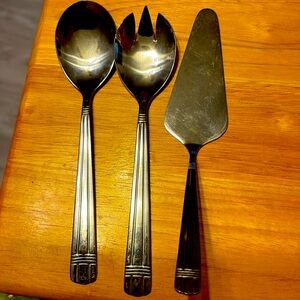 Stainless Steel Serving Spoon, Fork and cake serving Set - Silver